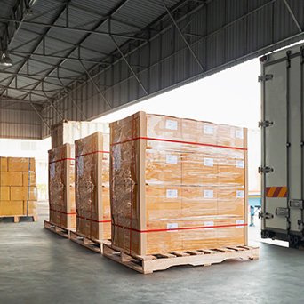 pallets of boxes in a warehouse